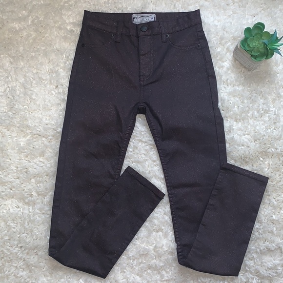 Free People Glitter Skinnies Burgundy Wine Sparkle skinny jeans - Picture 4 of 7